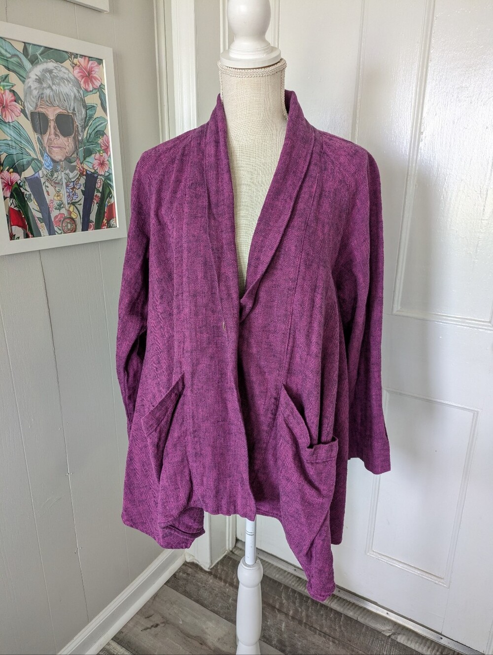 Kleen Lagenlook Linen Blend Shacket Cardigan Top Purple